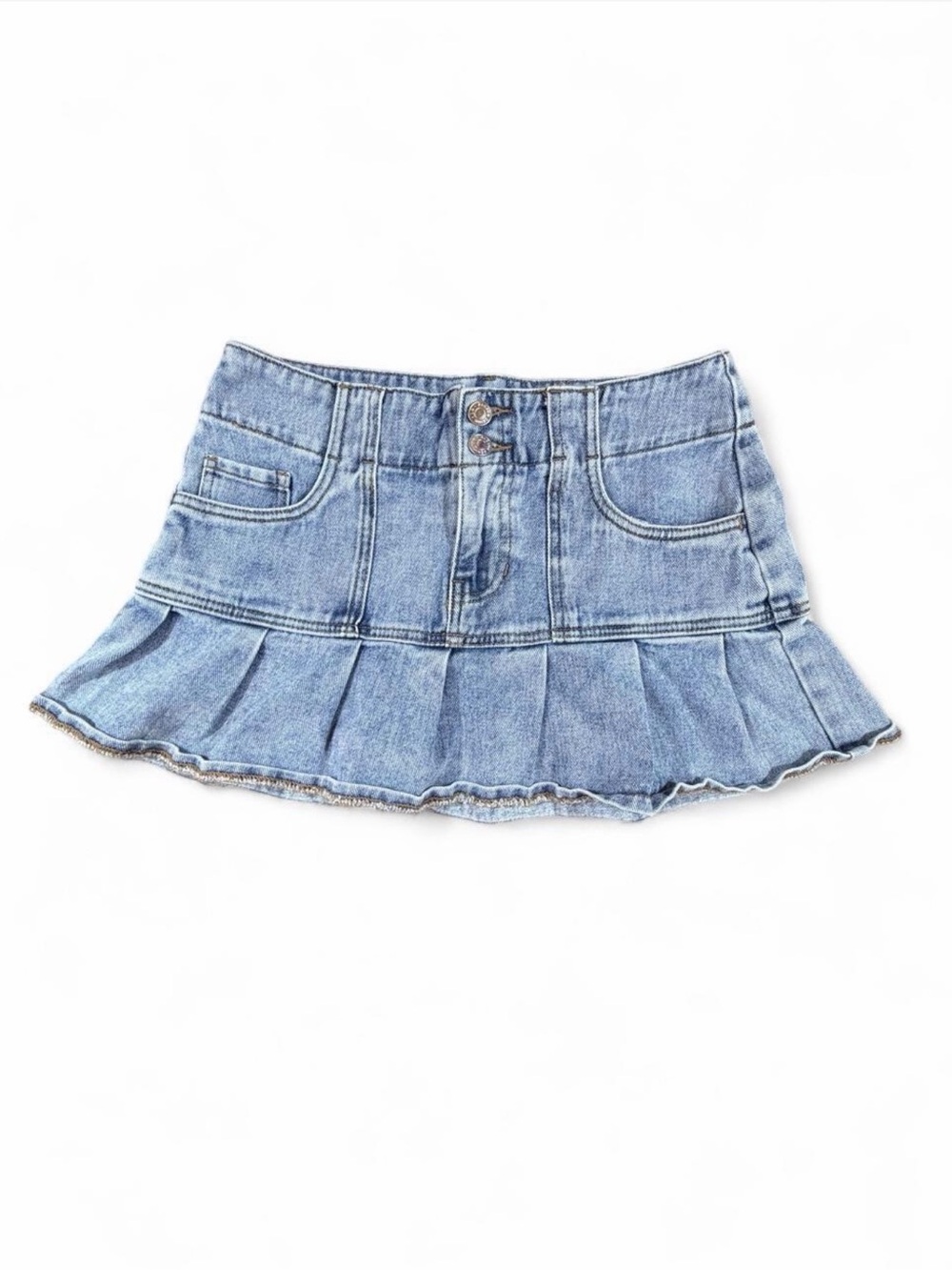 PacSun Light Wash Denim Ruffle Mini Skirt Women's Size 26 Y2K Low Rise